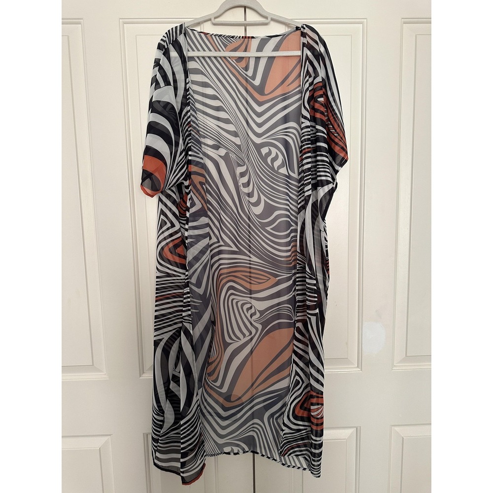Zebra Stripe Kimono Cardigan Womens One Size Multicolor Sheer Boho Duster